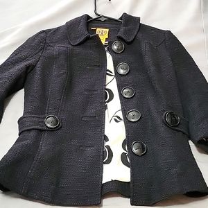 Size 4 Tory Burch black 3/4 length blazer. With black buttons and printed shell.